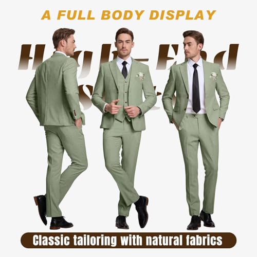 High-End Suits Retro Linen Suit for Men 3 Pieces Wedding Blazer Vest Pant - Image 4