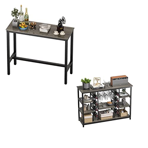 Teraves Kitchen Bar Table/Counter Height Dining Table And Wine Rack Table With Glass Holder #TOP23