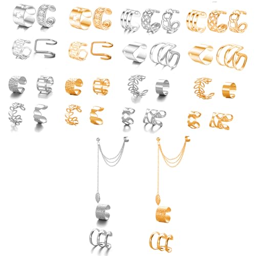 40PCS Clip Earrings for Women, Ear Cuff No Piercing, 20 Silver and 20 Gold Ear Cuffs Fashion Accessories for Daily Casual Wear, Non-Piercing Earrings for Women for People Without Piercings 40PCS Clip Earrings for Women, Ear Cuff No Piercing, 20 Silver and 20 Gold Ear Cuffs Fashion Accessories for Daily Casual Wear, Non-Piercing Earrings for Women for People Without Piercings