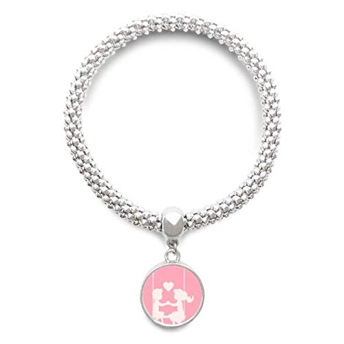 Bracelet chaîne argent femme avec pendentif rond Saint-Valentin amour