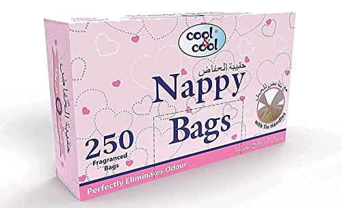 Cool & Cool Nappy Bags 250s- Diaper Disposable Bags Mildly Scented Hygienic Easy-Tie Handles & Eliminates Odour