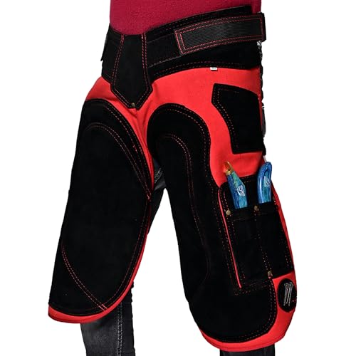 Image of Equine Care Farrier Apron Chaps 2mm Cowhide Leather, 500 GSM Canvas, Air-Mesh, 27 inch Length, Adjustable Waist (28 inch-52 inch), Ergonomic Foam-Padded Thigh & Back Support, 4 Knife Pockets, 2 Nail Magnets.