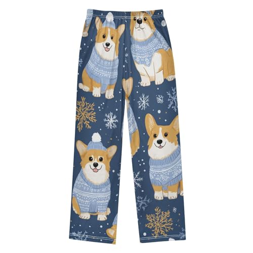 Corgi Dog with Sweater Boys Long Pants Soft Trousers Elastic Waist Kids Lounge Bottoms with Pockets S-XL2