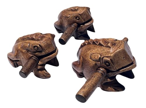 Vintage Wooden Frog 3 Pcs Set of 4 Inch, 3 Inch, 2.75 Inch, Wooden Frog Guiro Instrument...