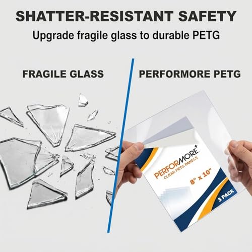 Image of Performore 20 Pack of 8x10 Inch Plexiglass Sheet with Protective Film, 0.04 inch (1mm) Thick PETG Panels, Clear Acrylic Plastic Sheet - Picture Frame Glass Replacement, Flexible Acrylic Sheet