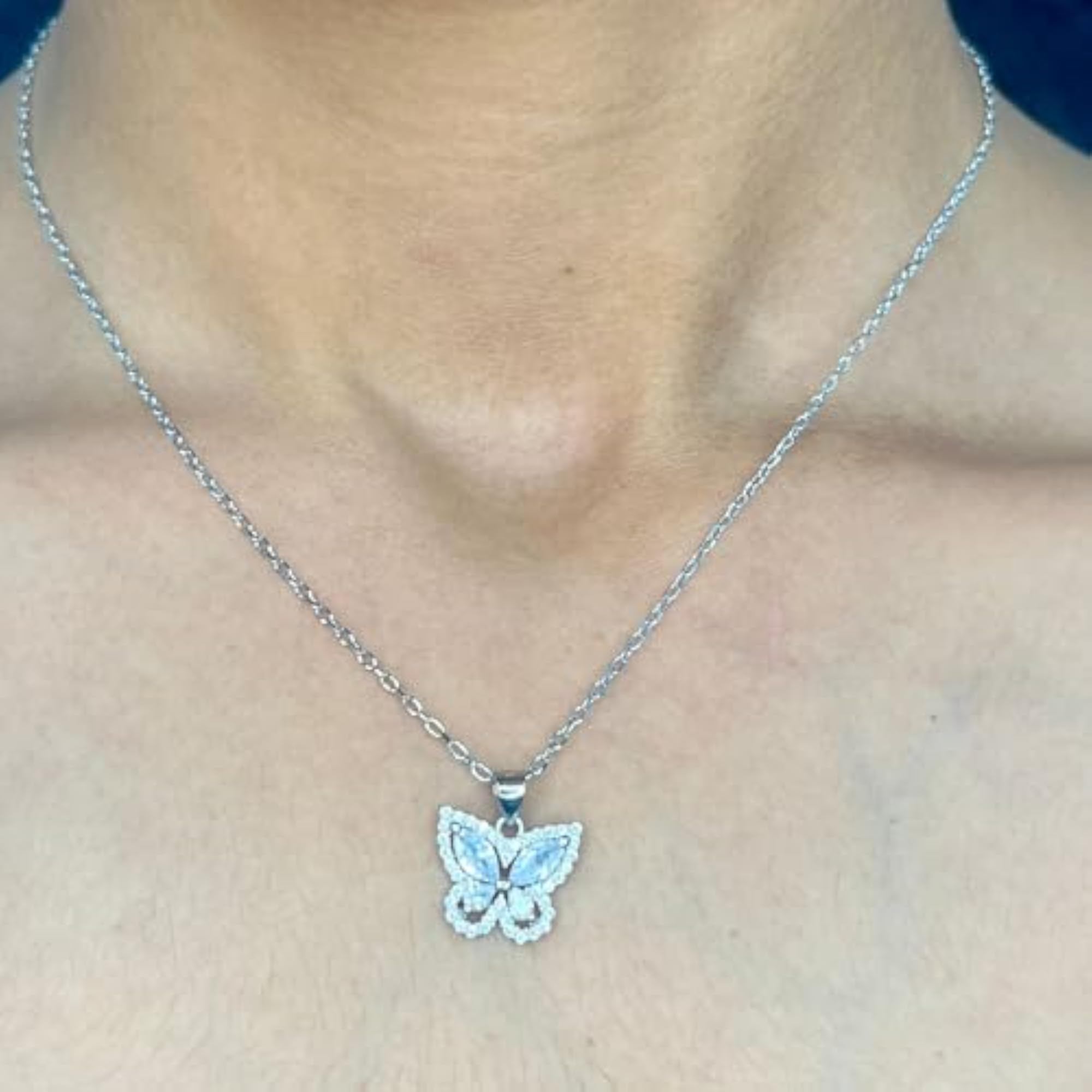 Silver Crystal Encrusted Butterfly Necklace Set, Gift for Her