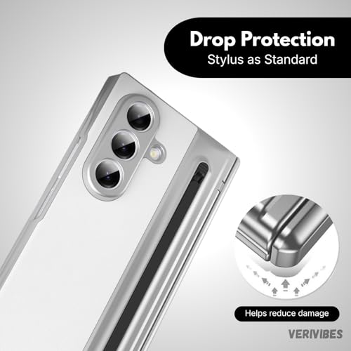 Image of Ultra Hybrid Luxury Leather Compatible with Samsung Galaxy Z Fold 7 (2025)| Built-in S Pen Holder| 360 Hinge Protection | Slim Shockproof Back Cover with Tempered Glass - White