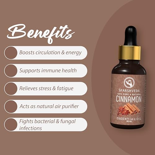Image of Cinnamon Essential Oil 30ml - 100% Pure & Organic For Diffuser, Skin, Hair, Massage, Candle Making & Home Fragrance Therapeutic Grade Dalchini Oil for Relaxation & Wellness