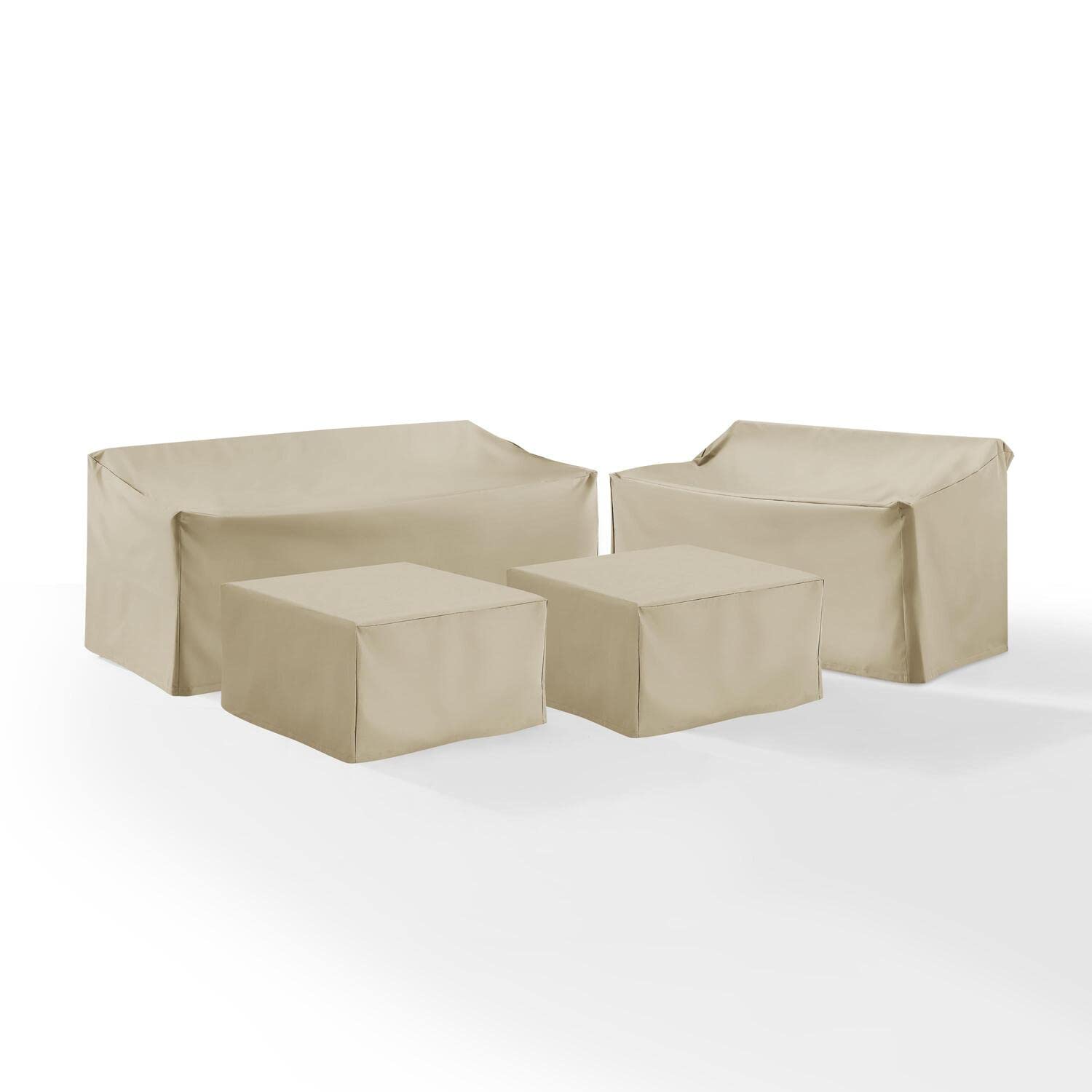 HomeStock Classic Comfort 4 Piece Sectional Cover Set Tan - Loveseat, Sofa, & 2 Square Table/Ottoman, Washable Outdoor Furniture Covers, Patio Furniture Covers with Drawstrings