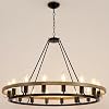 Wagon Wheel Chandelier 16 Light 39 Inch Black and Oak Wood Tone Finish Round Rustic Farmhouse Chandelier Extra Large for High Ceilings Living Room Foyer