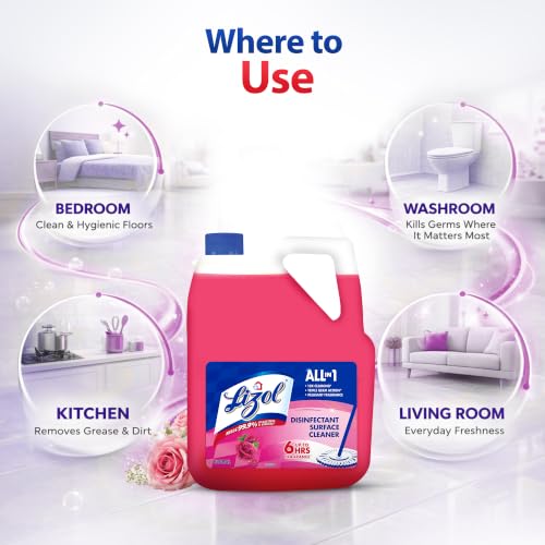 Image of Lizol Disinfectant Surface & Floor Cleaner Liquid, Floral - 5L | Kills 99.9% Germs | India's #1 Floor Cleaner & Kitchen Power Cleaner Liquid Spray - 450ml (Pack of 2) | Cleans Stove, Chimney & Sink