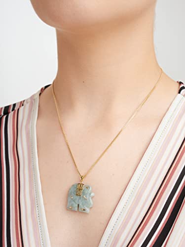 Amazon Collection 18 Karat Yellow Gold Plated Sterling Silver Genuine Green Jade Elephant Pendant Necklace, 18 Inch Box Chain #TOP1