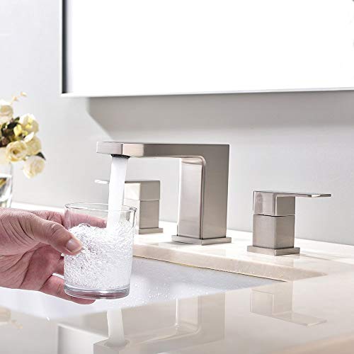 VCCUCINE Best Commercial 3 Holes Two Handles Lavatory Vanity Sink Widespread Brushed Nickel Bathroom Faucet, Bathroom Sink Faucet With Hoses