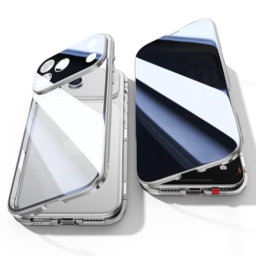 Coque anti-peeping iPhone 17 Pro verre trempé haut de gamme et cadre métal argent magnétique