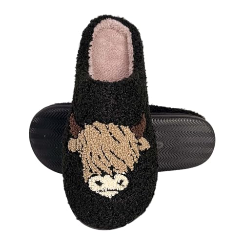Image of Highland Cow Slippers for Women Plush Scottish Highland Cow Animal Slippers Warm Non Slip Home Indoor Slippers