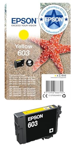 Epson 603 Etoile de Mer Jaune, Cartouche d'encre d'origine, XP-2100 XP-2105 XP-2150 XP-2155 XP-3100 XP-3105 XP-3150 XP-3155 XP-4100 XP-4150 WF-2810DWF WF-2820 WF-2830DWF WF-2840 WF-2850DWF WF-2870