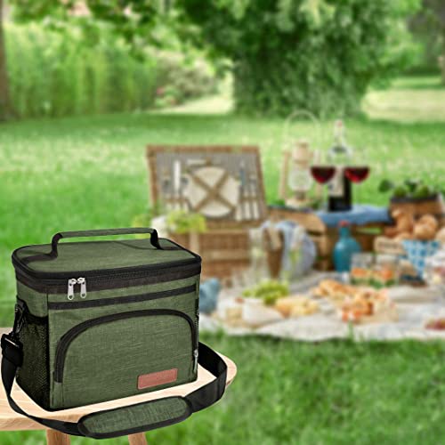 Image of Insulated Lunch Bag for Women /Men - Reusable Lunch Box for School Office Picnic Hiking Beach - Leakproof 12-Can Coke Cooler Tote Bag Organizer with Adjustable Shoulder Strap for Adults - Green