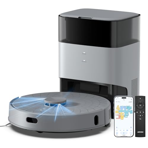 AIRROBO Robot aspirapolvere e mocio, autosvuotamento di 60 giorni, aspirazione potente 5500Pa, spazzola anti-groviglio, rilevamento tappeti, mappatura LDS, controllo APP, perfetto per pavimenti duri