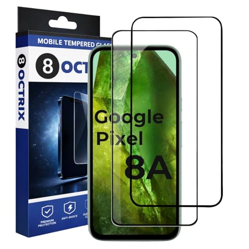 Image of Military-Grade Gorilla Tempered Glass Screen Protector for Google Pixel 8A (Black) Pack of 2| 9H Hardness | Edge-to-Edge Full Coverage | HD Clarity | Scratch & Drop Protection