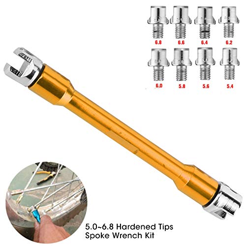 Image of Motorcycle Spoke Wrench CNC Spanner Set Length 93mm /3.7in with 10 Interchangeable Tips and Storage Case for Most Motorbike(B (golden))