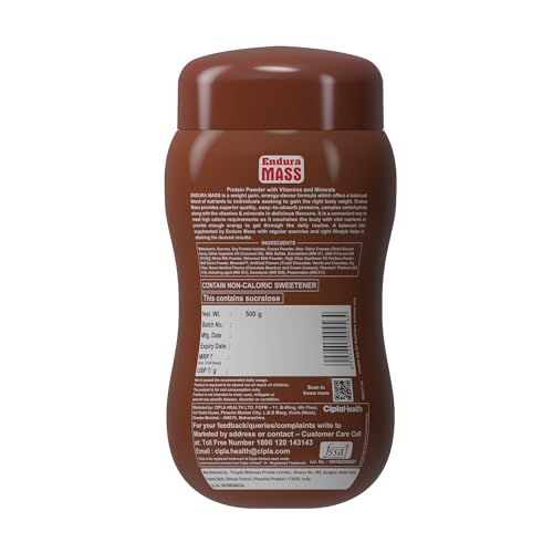 Image of Endura Mass Weight Gainer Powder 500 G Chocolate Flavour|Unique Blend Of 3 Sources Of Protein,Carbs,Vitamins & Essential Minerals|For Children Above 10 Years,Men,Women & Athletes,1 Count,16 Servings