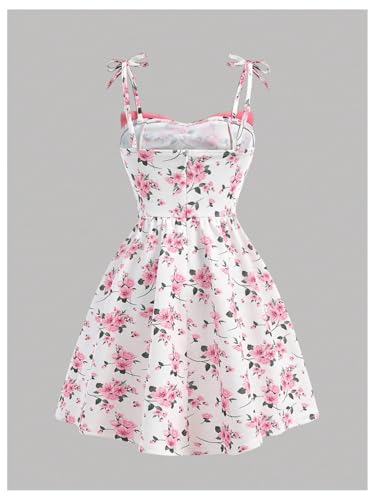 Floerns Girl's Floral Tie Shoulder Short Dress Bow Sleeveless A Line Flowy Cami Dresses2