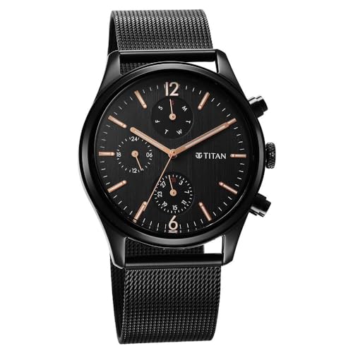 Titan Neo Black & Gold Quartz Analog with Day and Date Black Dial Stainless Steel Strap Watch for Men-NS1805NM05 - Image 2
