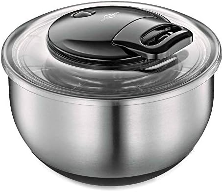 Lunememo Essoreuse à salade en acier inoxydable avec égouttoir, base antidérapante, bouton d'arrêt, séchoir à légumes, sans BPA, 5,3 l