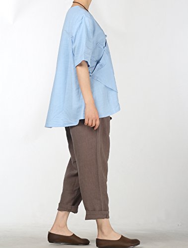 Minibee Women's Linen Retro Chinese Frog Button Tops Blouse Blue Xl #TOP2