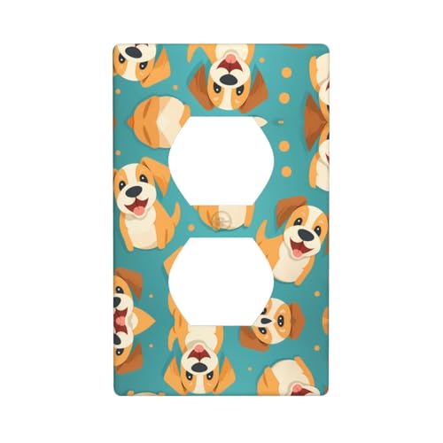 Phayah Placa de pared dúplex con patrón de cabeza de perro, tamaño estándar, policarbonato termoplástico, cubiertas de enchufe dobles