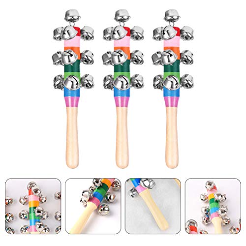Toyvian 3 Peças de Arco-Íris Com Alça de Sinos de Madeira Tinir Sinos Agitador Chocalho Sinos Brinqu