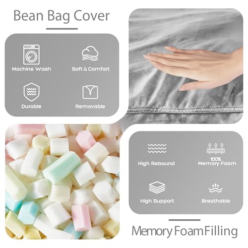 HABUTWAY Bean Bag Chair: Giant 4' Memory Foam Furniture Bean Bag Chairs for Adults with Microfiber Cover 4Ft (Light Grey)