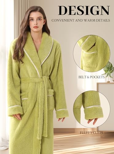 Image of Women Long Plush Fleece Bath Robe | Soft loungewear housecoat, comfy sleepwear for home, suitable as ladies pajamas and nightgown