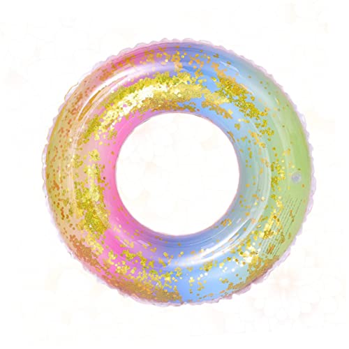 KESYOO Rainbow Gradient Inflatable Swim Ring Thicken Sequins Translucent Float Seat for Adults Safety Aid Pool Accessory After Inflation for Beach Lake Use