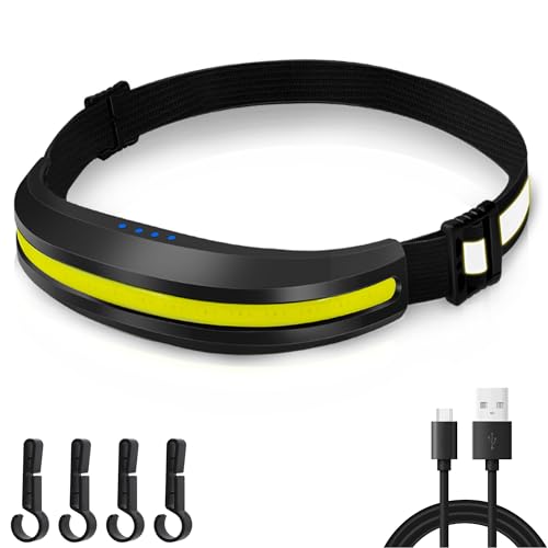 PZZOE Headlamp Rechargeable Head Light LED Headlight High Lumen USB -C, Head Lamps COB Floodlight with Red Light for Hard Hat - Construction Work, Car Maintenance - 230° Wide Beam