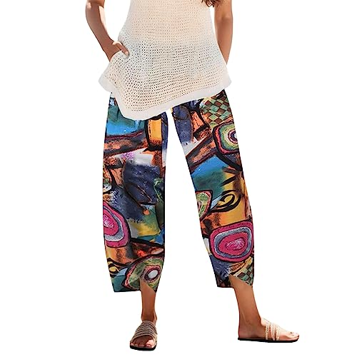 Womens Capri Pants Palazzo Lounge Pants Wide Leg Printed Cropped Bottoms Baggy Trousers Sweatpants with Pockets