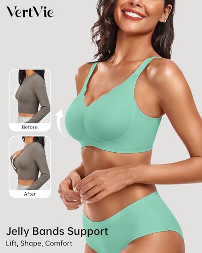 Image of Vertvie Women Seamless Jelly Bras No Underwire Supportive Wireless Push Up Full Coverage Bralette Comfy Scalloped T-Shirt Bra