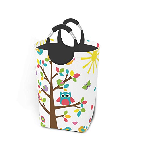 Wäschesack,Kinderzimmer bunte Baum niedlichen Eule drucken,Großer faltbarer Wäschekorb,zusammenklappbarer Wäschekorb,zusammenklappbarer