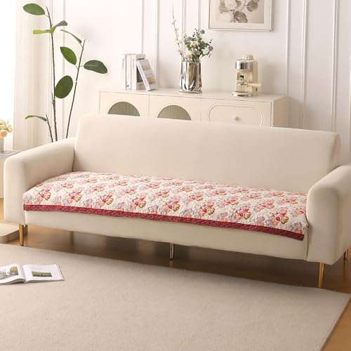 Image of HOKIPO 'Florentina Series' Foam Filled Premium Holland Velvet Sofa Cover Mat for 3 Seater Sofa with Anti-Slip Backing, Autumn Cream (IN-881-V3)