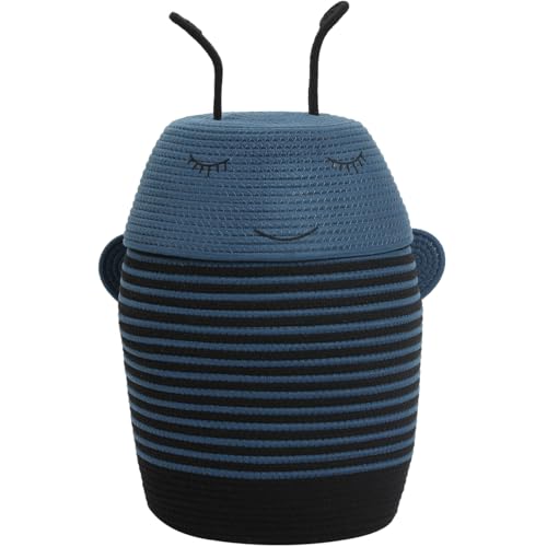 Image of Cottonphant Handcrafted Animal Inspired Basket with Lid | Cotton Storage Solution for Organization in Bedroom | Perfect Organizer for a Shower or Retreat, Dark Blue Bee, 12"x18"