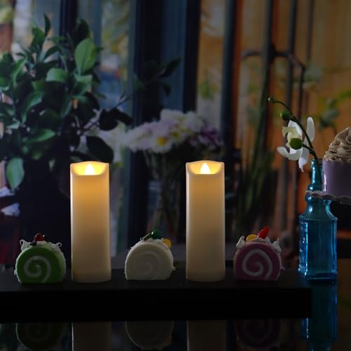 Image of QIDEA 2 inchX6 inch Outdoor Waterproof Flameless Candles with Timer, Battery Operated Flickering Led Pillar Candles, Electric Plastic Fake Candles for Home Garden Wedding Halloween Xmas Decorations 4 Pack