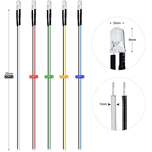 100 Pezzi 5mm 12V LED Diodi ad Emissione, Supporto...