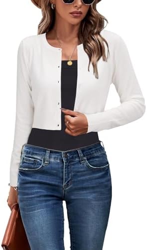 Newshows Cropped Cardigan Sweaters for Women 2024 Crew Neck Button Down Open Front Knit Bolero Shrugs
