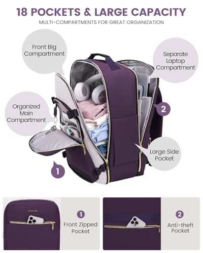 Image of LOVEVOOK 50L Travel Backpack for Women & Men, Airline Approved Carry On Luggage with 3 Packing Cubes, TSA Overnight Bags, Waterproof Personal Item Bag, Weekender Essentials Backpacks fits 17 inch Laptop