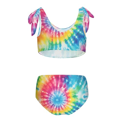 Girls' Bikini Set, Tie Dye Rainbow Kids Swimsuit 2 Pcs Beach Bathing Suit2
