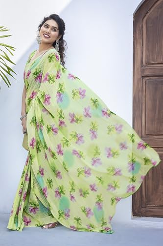 Image of MIRCHI FASHION Saree for Woman Georgette Floral and Leaf Printed | Elegant Farewell and Ceremonial Women's Sari with Blouse Piece