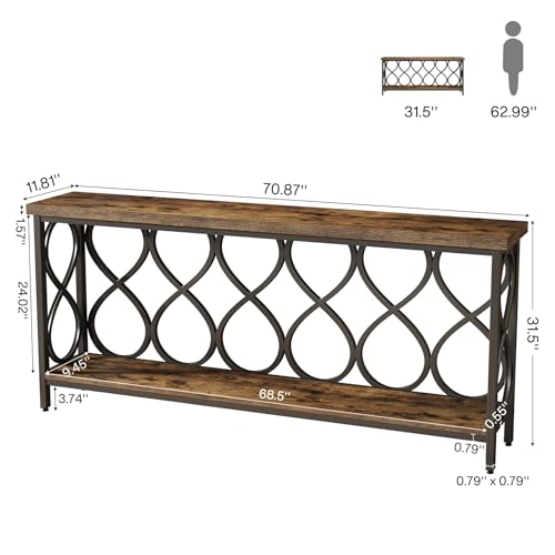 Image of Tribesigns 70.9 inch Long Console Table, 2-Tier Industrial Sofa Table Behind Couch, Narrow Entryway Accent Tables for Hallway, Foyer