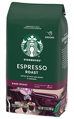 Image of Starbucks Ground Coffee, Espresso Roast, Dark Roast Coffee with Notes of Rich Molasses & Caramel, Ground 100% Arabica Coffee, 12-Ounce Bag (Pack of 3)