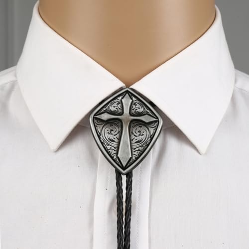 Image of Western Cowboy Bolo tie for Men Women Gold Silver Death Skull Moth Cross Bolo Tie Christmas Deer Rooster Wolf Necktie Gift