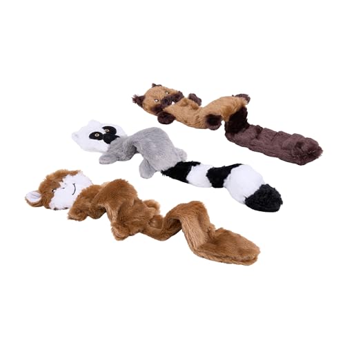 Image of ZippyPaws Skinny Peltz - No Stuffing Dog Toy Pack to Keep Them Busy, for Medium and Large Dogs, Squeaky Pet Toys, Unstuffed Chew Toys, Soft Plush Variety Pack, Chipmunk, Lemur, and Monkey - 18 inch